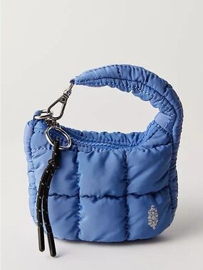 FREE PEOPLE Quilted Micro Mini Pouch Keychain Charm Chunky Decor Athletic Blue